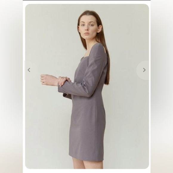 Gray Square Neck Dress with Subtle Puff Sleeves - Picture 5 of 6